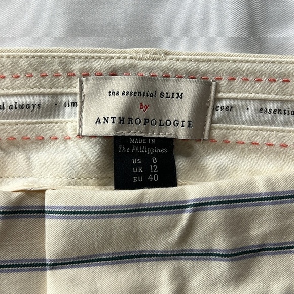 Anthropologie The Essential Slim Cream/Blue/Lavendar Striped Split Hem Pants - Picture 6 of 7